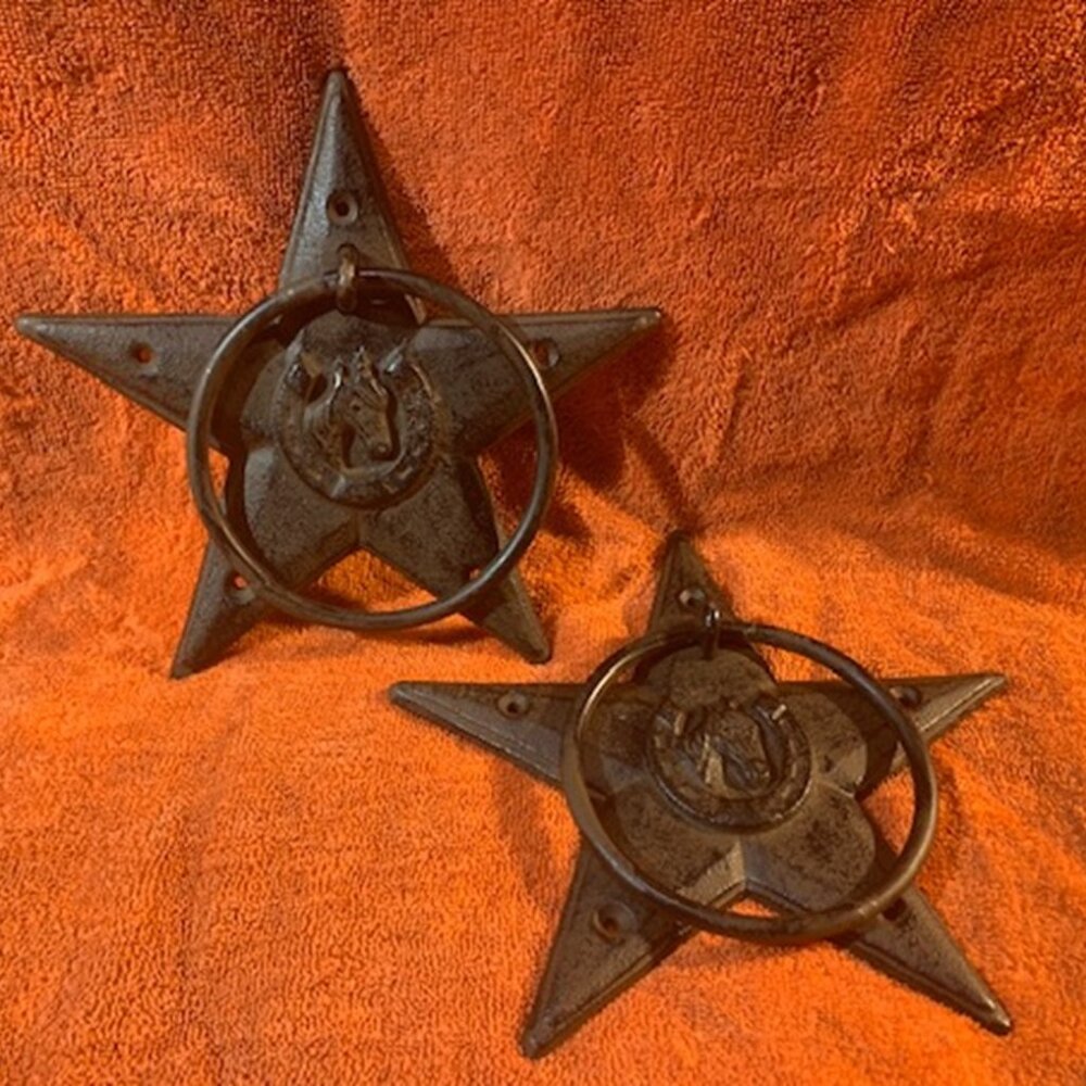 Set of Two (2) Tack Hook Rustic Star Horse Head with 5" Ring Tack Supplies 11624